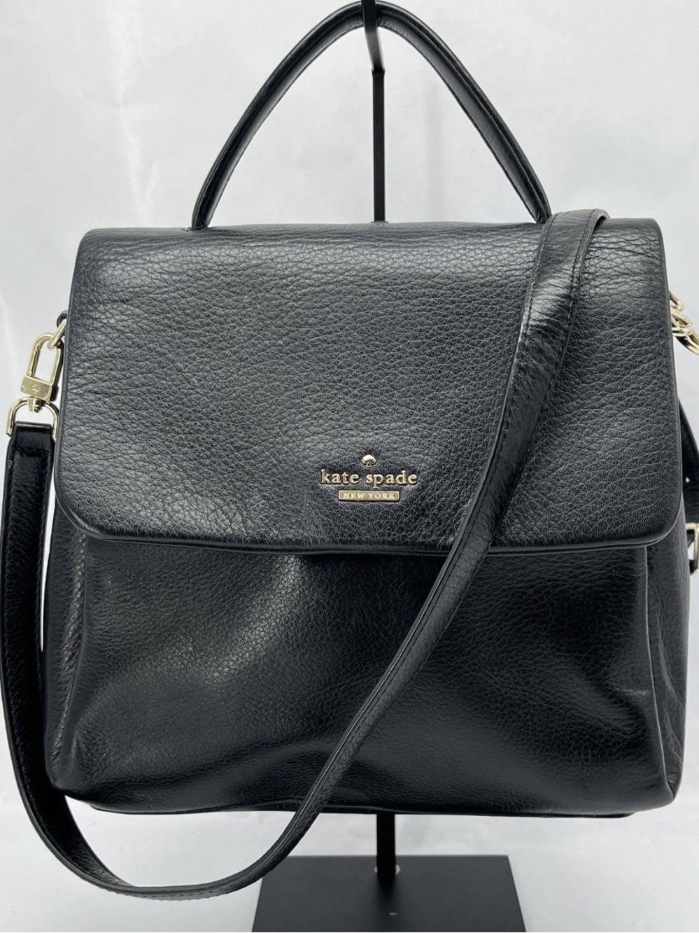 kate spade Black Leather Top-Handle Satchel with Crossbody Strap
